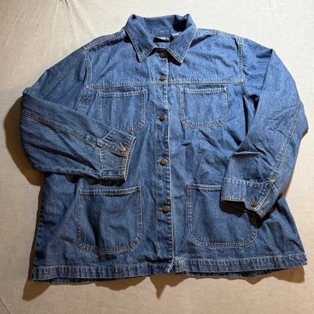 Billblass Classic Blue Denim Jacket Button Front Womens 2X Pockets Long Sleeve